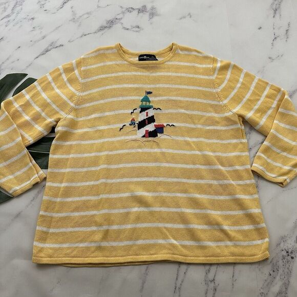 Sag Harbor Womens Vintage 90s Pullover Sweater Plus Size 1x Yellow Lighthouse - Picture 1 of 12